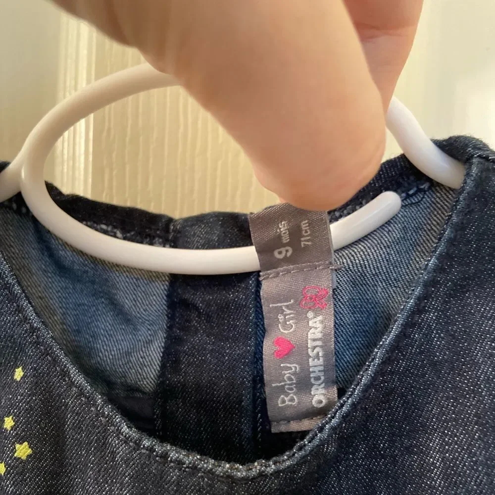 Orchestra Baby Girls Dress Denim Embroidered Trees Flowers Size 9 Months